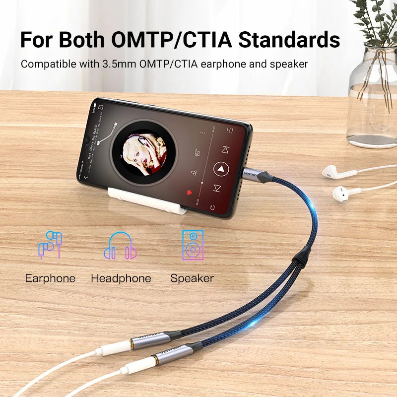 Vention Type C to Dual 3.5 Jack USB C to 3.5mm Aux Double Earphones Audio Adapter for USB-C Tablet Phone Laptop Jack 3 5 Cable