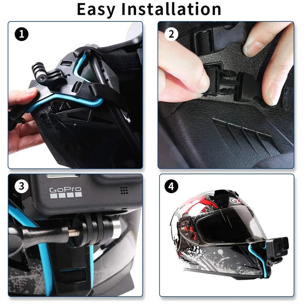 Helmet Strap Mount For Gopro Hero 11 10 9 8 7 6 5 4 3 Motorcycle Yi Action Sports Camera Mount Full Face Holder Accessories