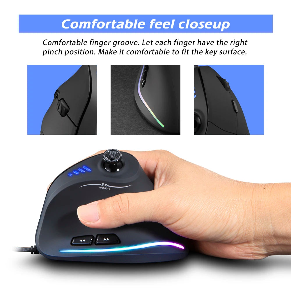 Zelotes C-18 Wired Gaming Mouse 11 Programmable Buttons 10000DPI Laser Engine RGB Light Belt 128KB Vertical Mouse for Laptop PC