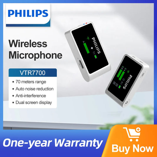 PHILIPS Professional Wireless Lapel Microphone Transmitter and Receiver Support Phone DV 70m Range Auto Noise Reducion VTR7700