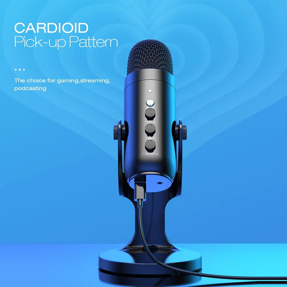 USB Microphone for PC Mac Gaming Recording Streaming Podcasting, Computer Condenser Mic with Phone Adapter Headphone Output