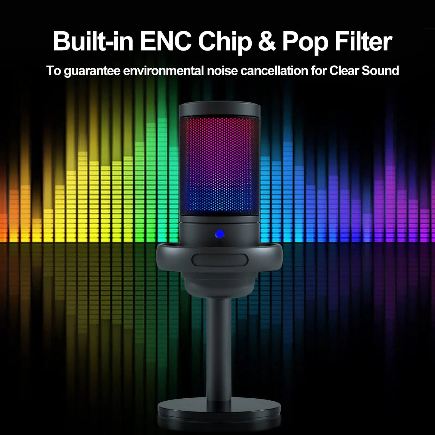 Condenser Metal Microphone with RGB Lights Professional Streaming Recording, Desktop Podcast USB Mic for PC Computer Laptop