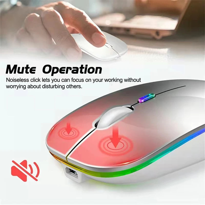 LED Wireless Mouse Bluetooth-compatible Slim Rechargeable Silent Mice RGB Ergonomic Gaming mouse for Computer Laptop PC 2.4GHz