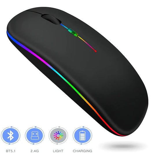 LED Wireless Mouse Bluetooth-compatible Slim Rechargeable Silent Mice RGB Ergonomic Gaming mouse for Computer Laptop PC 2.4GHz