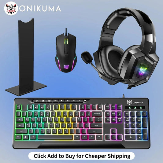 ONIKUMA Professions Gaming Headset Esports Package With RGB Light Mouse Keyboard Headphone Bracket Wired with Mic Earphone Gamer
