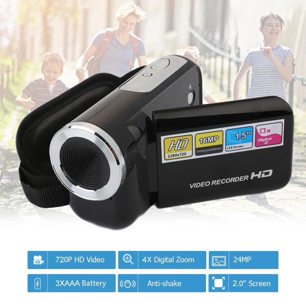 New 2.0Inch 720P Digital Camera Camcorder Portable Video Recorder 4X Digital Zoom Display 16 Million Home Outdoor Video Recorder